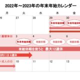 2022～2023年の年末年始休暇はいつからいつまで？
